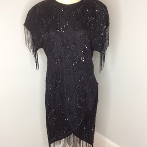 100% silk beaded vintage flapper style dress